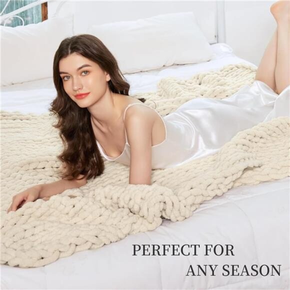 Chunky Knit Blanket Throw 51"x63", 100% Hand Knit Chenille Throw - Picture 4 of 7